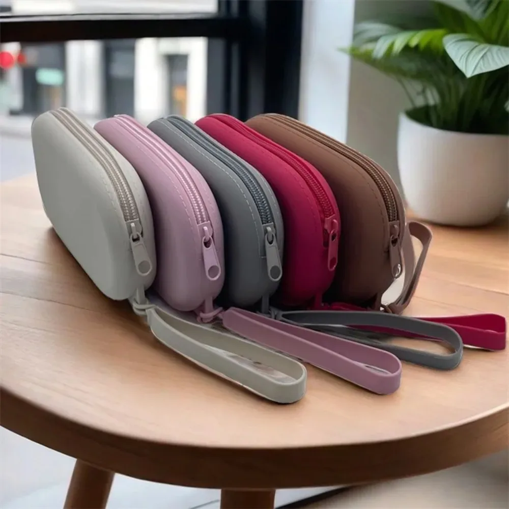 sac à cosmétiques ovale en silicone, pochette de rangement multifonctionnelle de grande capacité, sac de rangement étanche pour écouteurs, portefeuille porte-monnaie