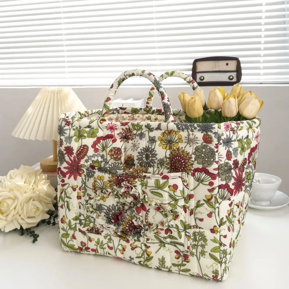 panier de rangement à motifs floraux pour femmes, paniers à linge doux en tissu de grande capacité avec poignées faciles à transporter, sac fourre-tout de voyage