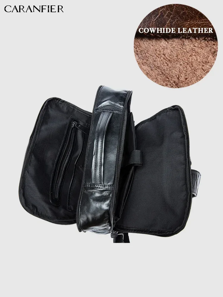 CARANFIER sacs à dos hommes femmes sac à dos véritable cuir de vachette sacs d'école ordinateur portable paquets de voyage Mochila Masculina