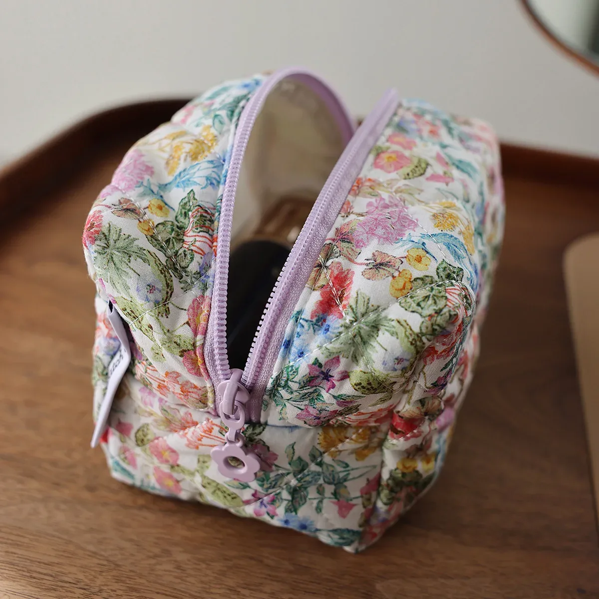 sac à cosmétiques portable, trousse de toilette imprimée de fleurs de dessin animé mignon, fournitures de voyage, sac de rangement de soins de la peau, sac à doublure multifonctionnel