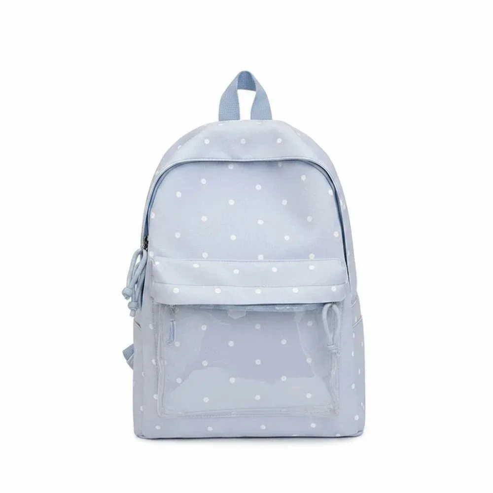 sac à dos transparent de style japonais ita bag avec bretelles réglables, fenêtre transparente, fermeture éclair, grande capacité, à pois