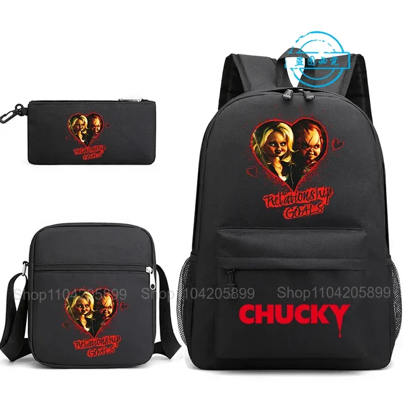 sacs à dos chucky pour enfants, 3 pièces, cartables pour étudiants et adolescents, sacs d'école pour garçons et filles, trousse à crayons, sacs à bandoulière, sac de voyage