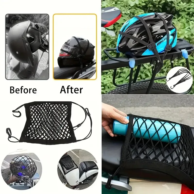 lot de 2 sangles de fixation pour voyage et cyclisme, filet de fixation, corde élastique pour moto et vélo, sangle de filet pour casque, sangle élastique, organisateur de bagages en maille noire, rangement sécurisé