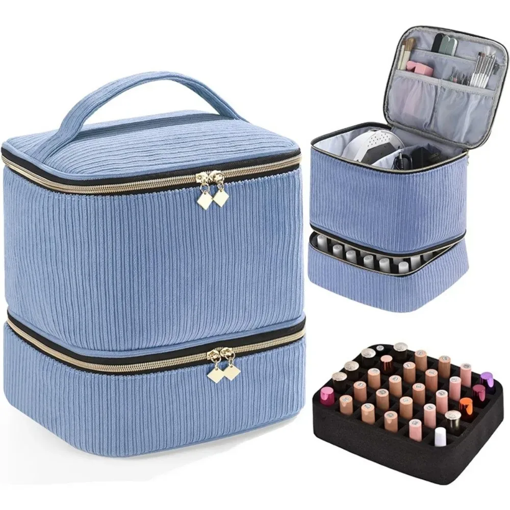 sac de rangement de vernis à ongles double couche, sac de kit de soins des ongles portatif de grande capacité, sac de rangement d'huile essentielle à 30 grilles