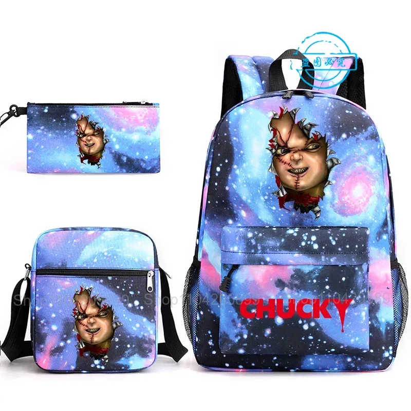 sacs à dos chucky pour enfants, 3 pièces, cartables pour étudiants et adolescents, sacs d'école pour garçons et filles, trousse à crayons, sacs à bandoulière, sac de voyage