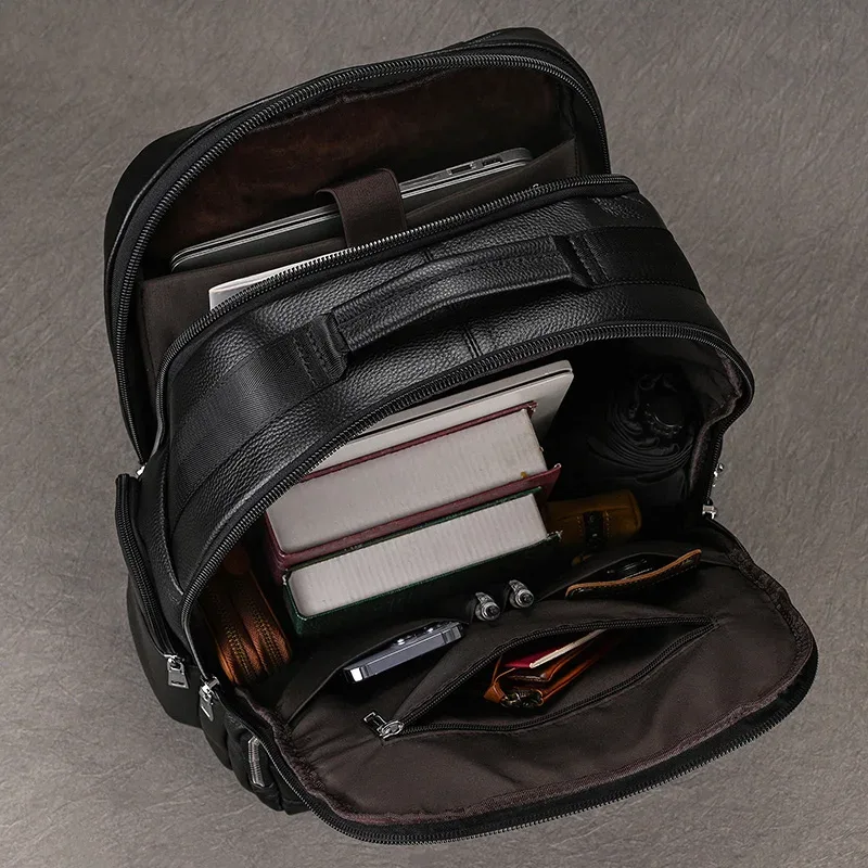sac de voyage en cuir double couche pour homme, sac pour ordinateur d'affaires, sacs à dos pour ordinateur portable, chargement usb, grande capacité
