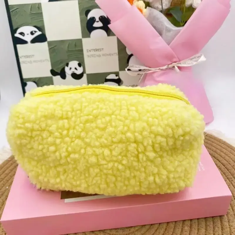 sacs de maquillage en peluche pour femmes, sac à cosmétiques de voyage souple, étui de rangement pour dames et filles