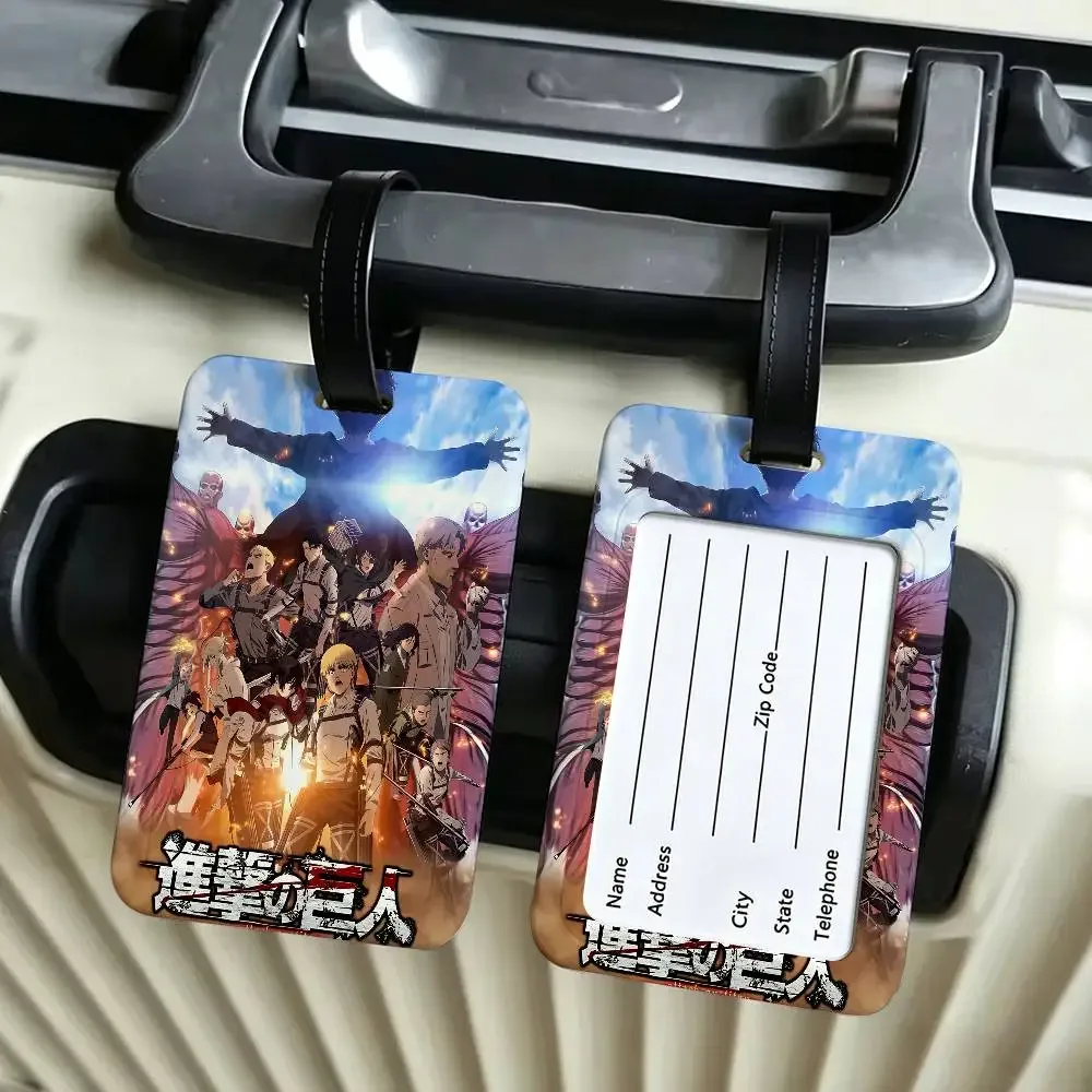 étiquette de bagage en pvc anime a-attack on titan, avec carte d'information, étiquette nominative anti-perte pour valise, sac à dos, accessoire de voyage