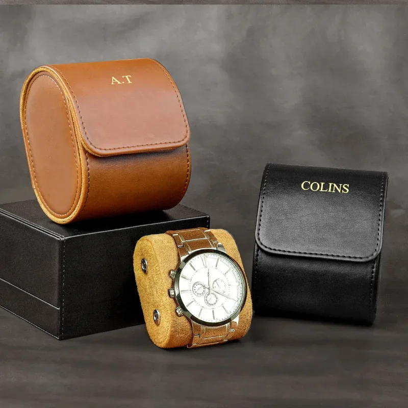boîte de montre portable de voyage avec nom personnalisé, sac de rangement de montre vintage de luxe en cuir pu, emballage de montre gravé, boîte de rangement cadeau