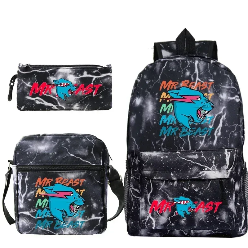 Sac à dos d'école Mr Beast Lightning Cat pour garçons et filles, sacs d'école 3 pièces/ensemble, sac de voyage, sac à dos imprimé Mr Beast, Mochila pour enfants, cadeau