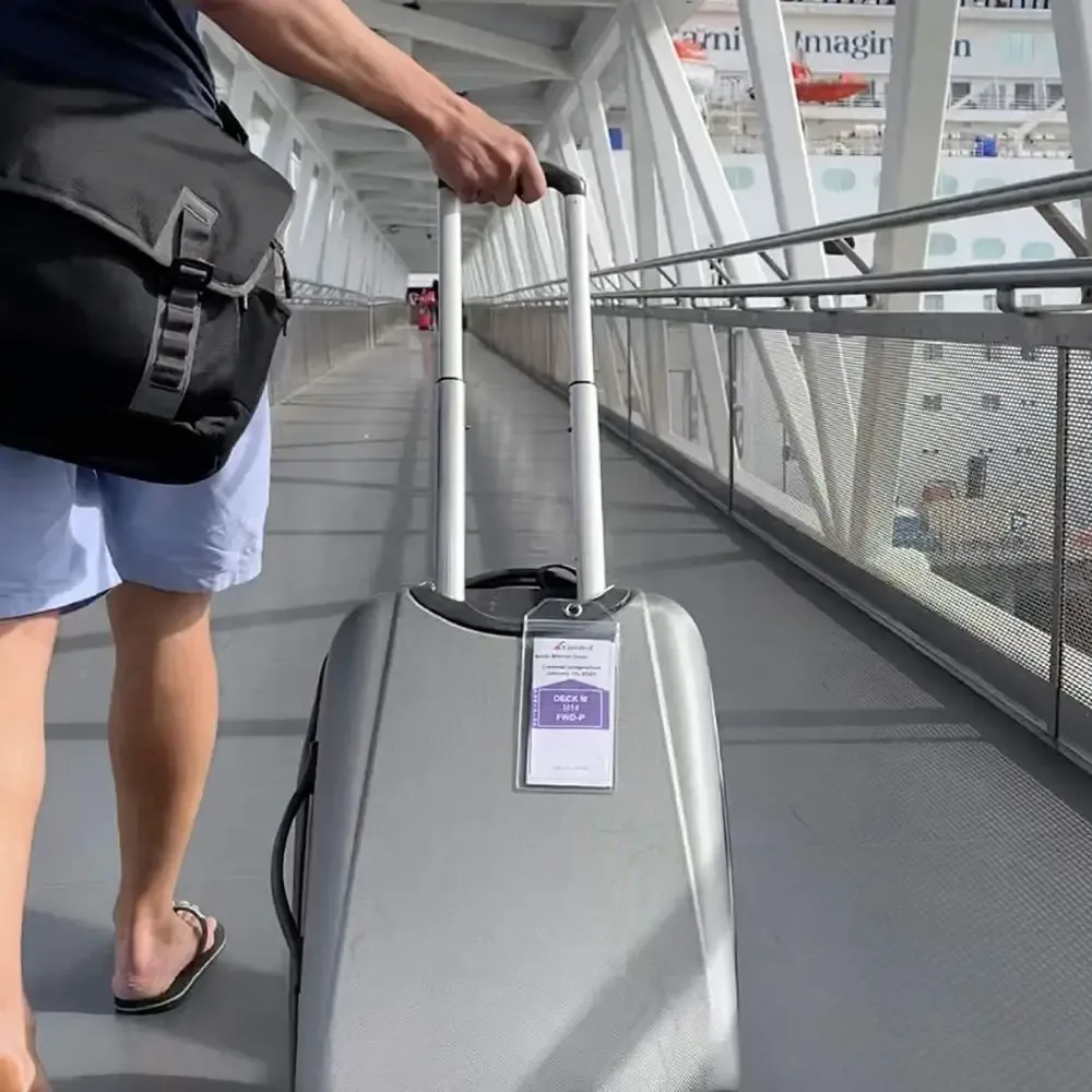 porte-étiquettes de bagage en fil d'acier avec boucle, pochette à fermeture éclair en pvc, étiquette de valise étanche, pochette pour billet de bateau/carte