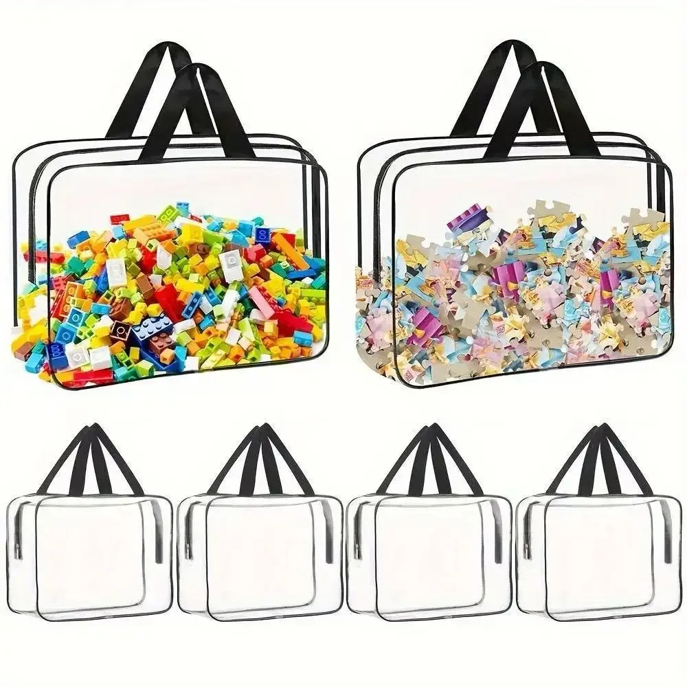 sacs de rangement de jouets transparents, sacs d'organisation de jouets en pvc transparent avec fermeture éclair, pochette de rangement de jouets étanche