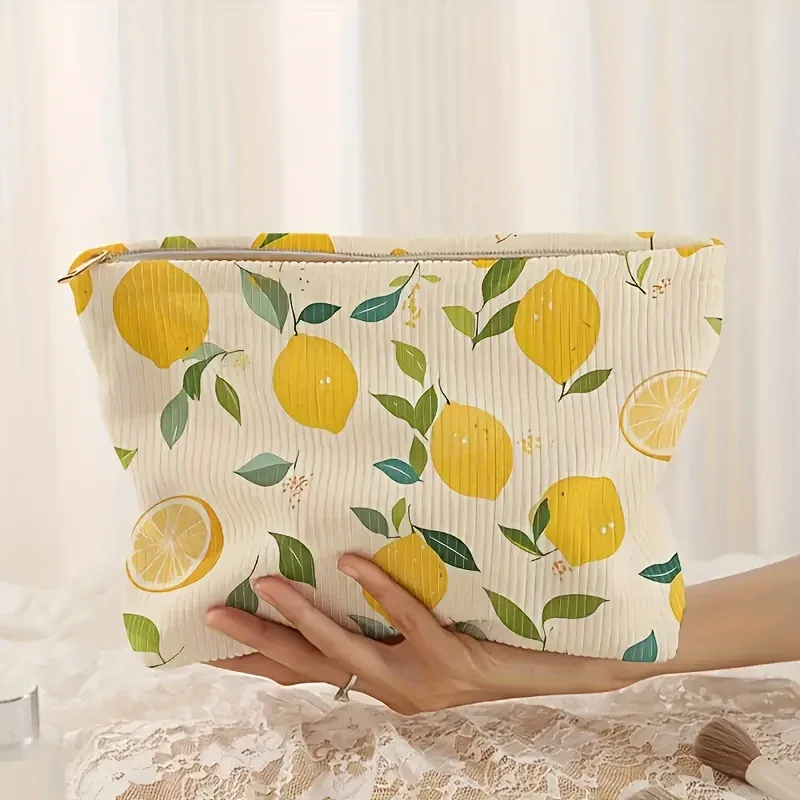 grande trousse de toilette multifonctionnelle en velours côtelé, légère, avec fermeture éclair, grande capacité