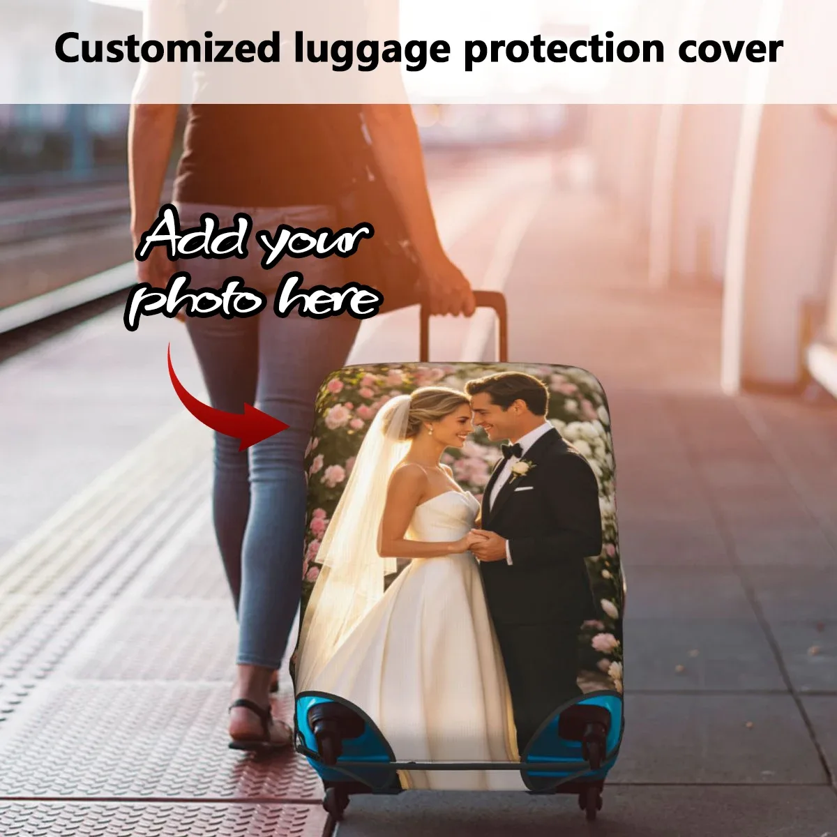 housse de valise personnalisée 18-32 pouces, protection de valise de voyage personnalisée, ajoutez votre photo, texte ou design, housses de valise elastiques