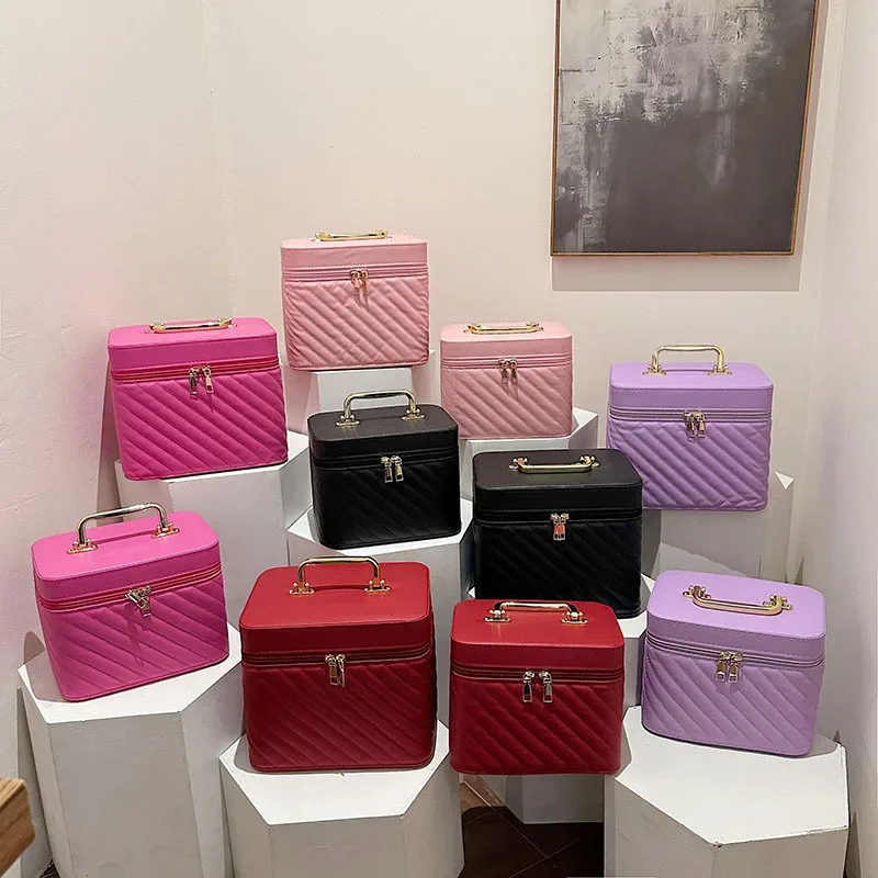 trousse de maquillage en pu pour femme, sac de toilette cosmétique, boîte à cosmétiques, valise de rangement pour maquillage