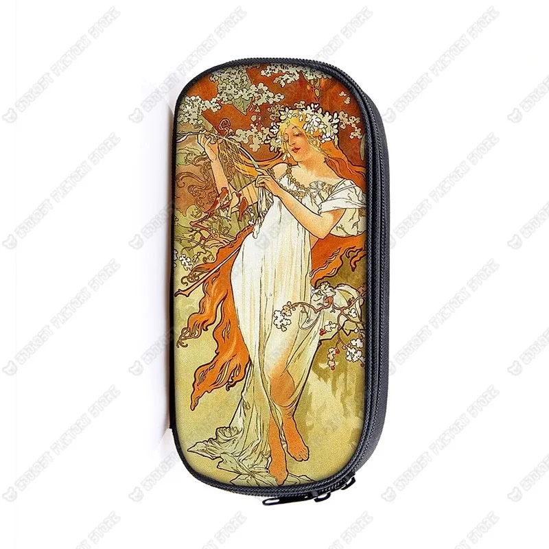 trousse de maquillage imprimée par alphonse mucha, trousse de maquillage pour femme, trousse de maquillage pour adolescent, étuis à crayons, étuis à cosmétiques