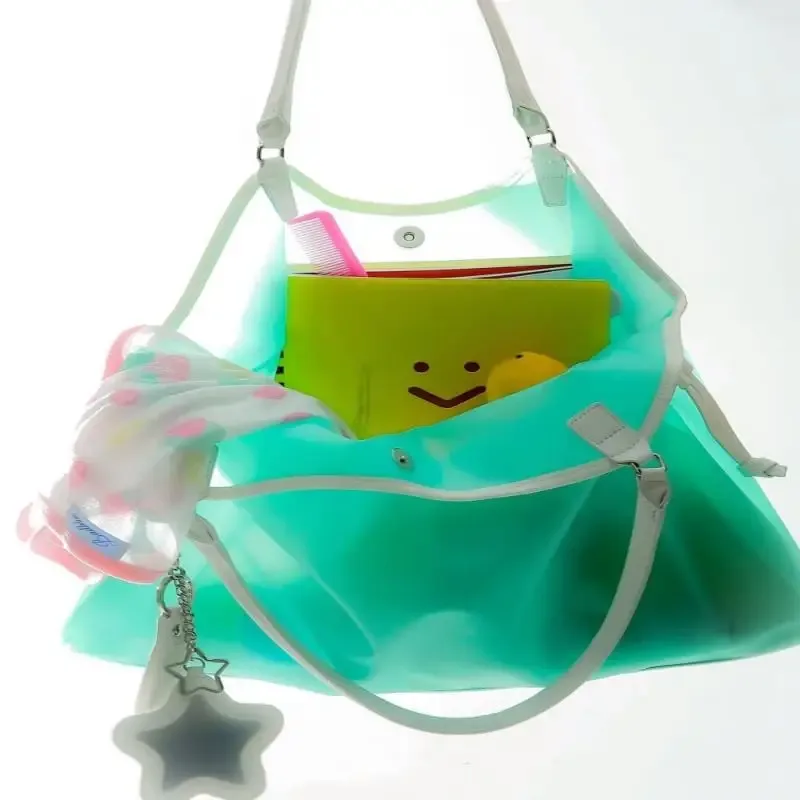 sac à main transparent en pvc couleur bonbon, imperméable, grande capacité, sac bandoulière portable, sacs de rangement tendance