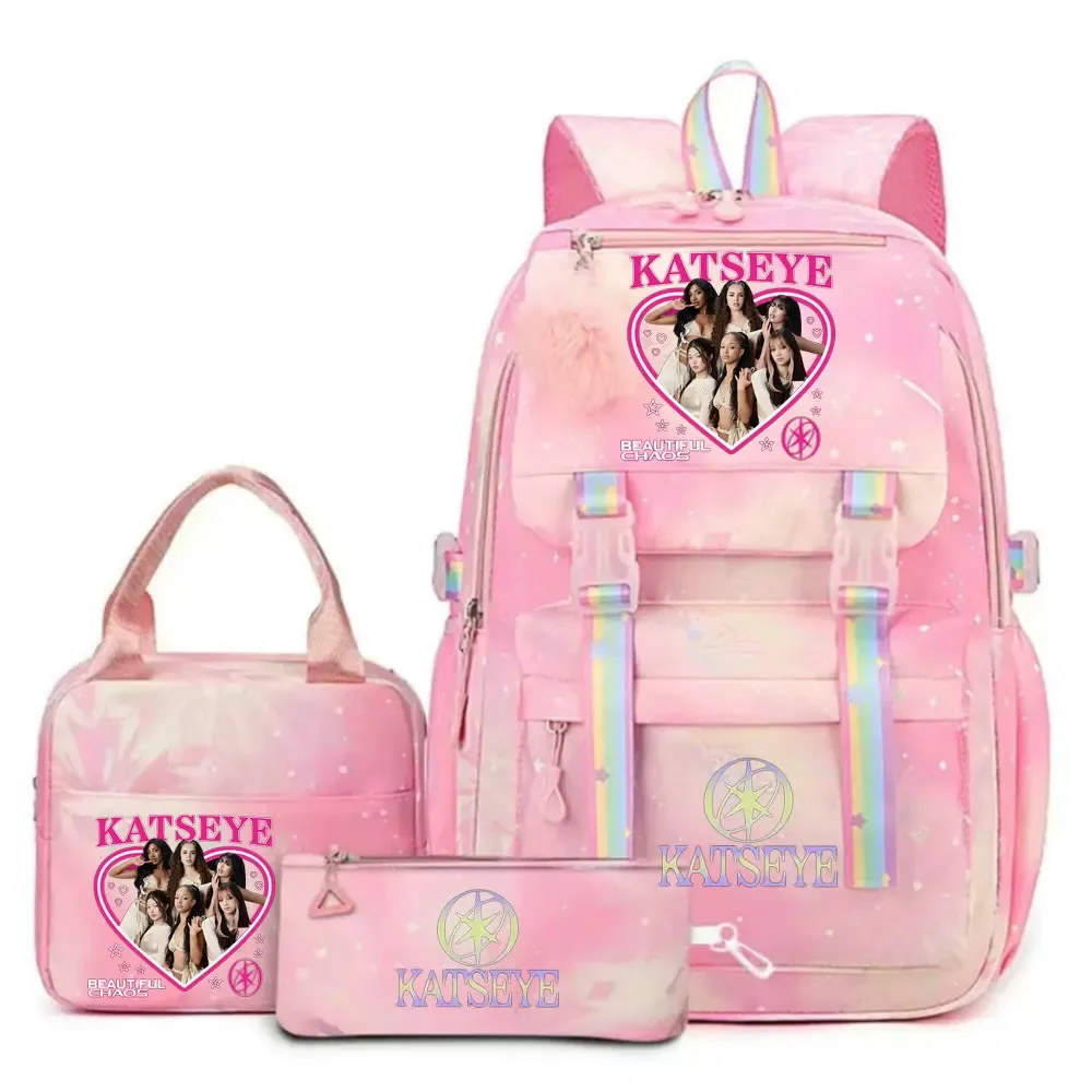 ensemble de sac à dos katseye print avec sac à lunch et trousse à crayons, sac à dos d'extérieur léger et respirant de grande capacité