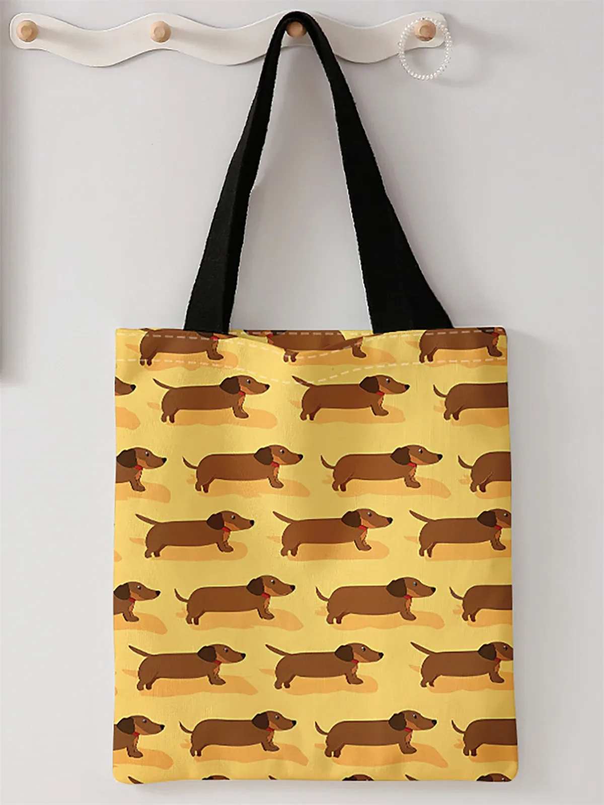 sac à main décontracté imprimé motif chien, sac à dos réutilisable à la mode, sac à main multifonctionnel, sac de shopping en toile