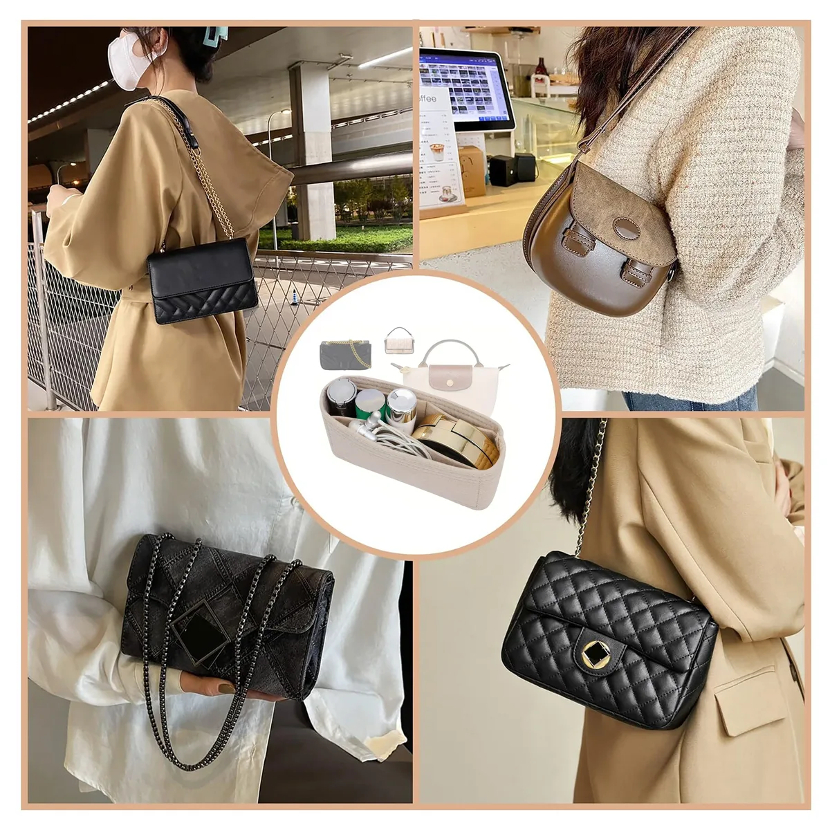 sac à main en feutre souple portable pour femme, accessoire de voyage, organisateur de maquillage
