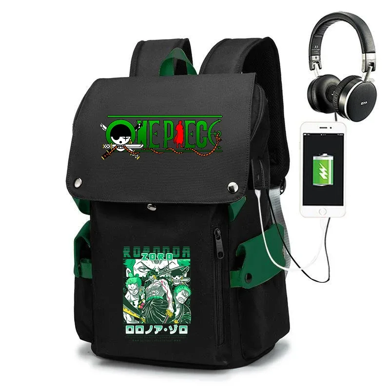 sac à dos d'école imprimé one piece zoro, sac à dos décontracté de grande capacité, sac de voyage pour enfants et adolescents
