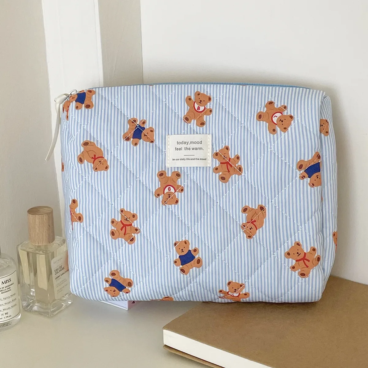 trousse de maquillage ours rayé pour femme, grande capacité, trousse de toilette, trousse de toilette, trousse de toilette, trousse de toilette, trousse de toilette