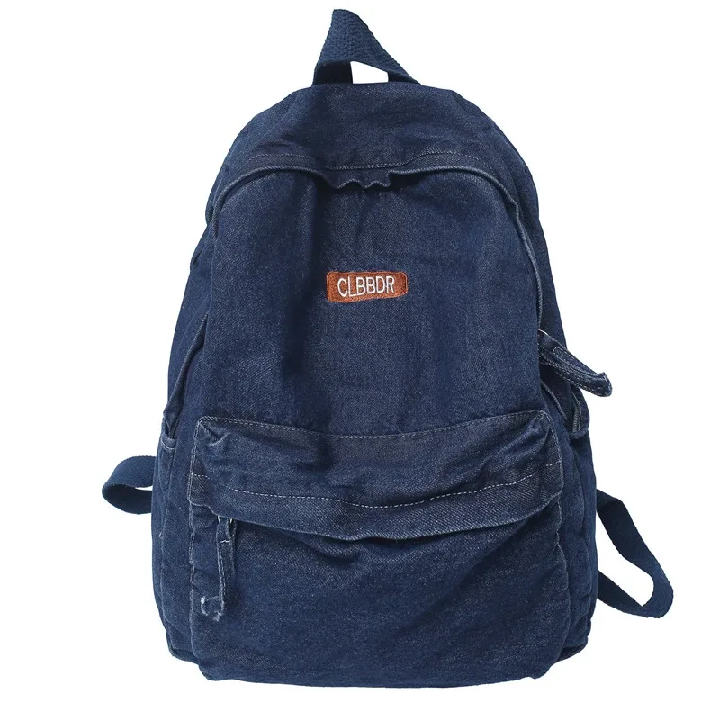 sacs à dos en toile décontractés unisexes, sacs d'école en coton, cartables en denim de grande capacité, forfaits de voyage doux pour gril, noir uni, 100%