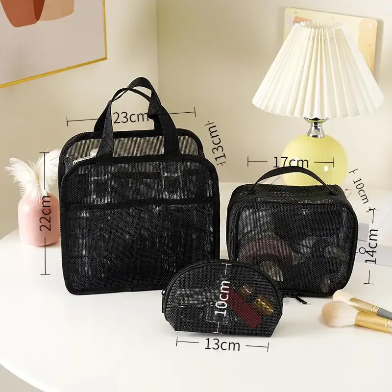 sac à main en maille pour maquillage, lot de 3, trousse de toilette portable pour le rangement des rouges à lèvres et des accessoires