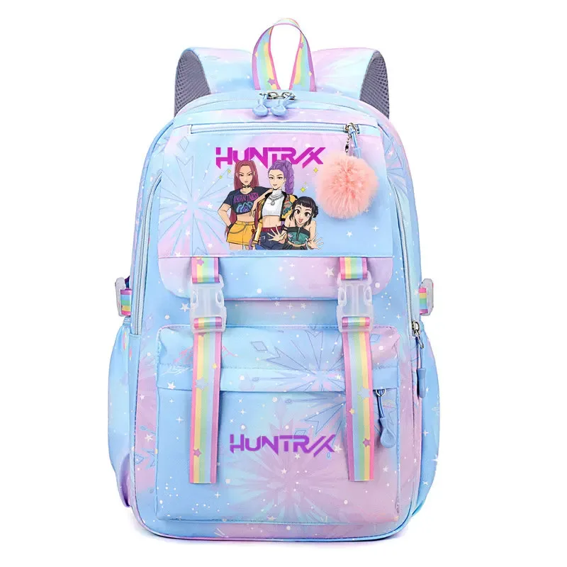 sacs à dos k-pop demon hunters, imprimés aux couleurs vives, en nylon, simples, grande capacité, pour l'école, avec boucle, pour ordinateur portable, pour adolescents