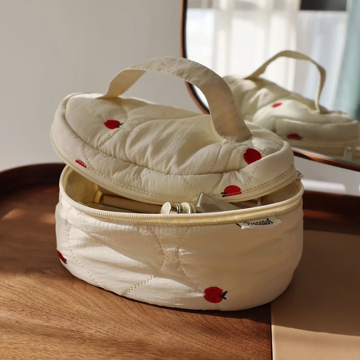 sac à cosmétiques brodé de fleurs de fruits portables, avec fermeture éclair, grande capacité, sac à main de rangement souple pour filles, valises