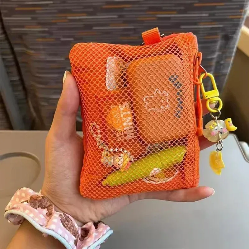 1 pièce mini pochette de rangement durable couleur unie à double fermeture éclair, carrée, pour enfants, porte-monnaie portable en maille pour rouge à lèvres, écouteurs et clés
