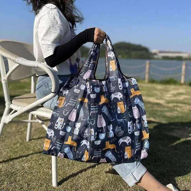 sac d'épicerie pliable en nylon de grande capacité, sac fourre-tout de style japonais, portable, réutilisable, écologique, sac à main imperméable