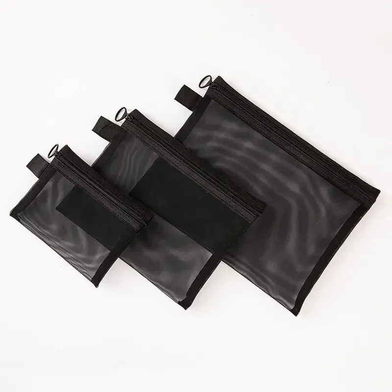 24-1pcs sacs cosmétiques transparents en maille pour femmes, trousse de maquillage noire, organiseur de voyage portable, étui de rangement pour rouge à lèvres, pochette cadeau