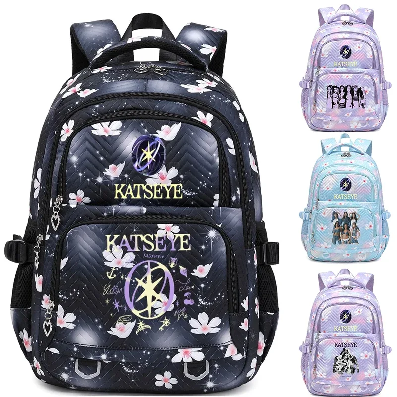 Sacs à dos Katseye de style esthétique pour filles, mode Kpop, groupe de filles Katseye, sac à dos coréen Ulzzang, sac à dos imperméable pour ordinateur portable