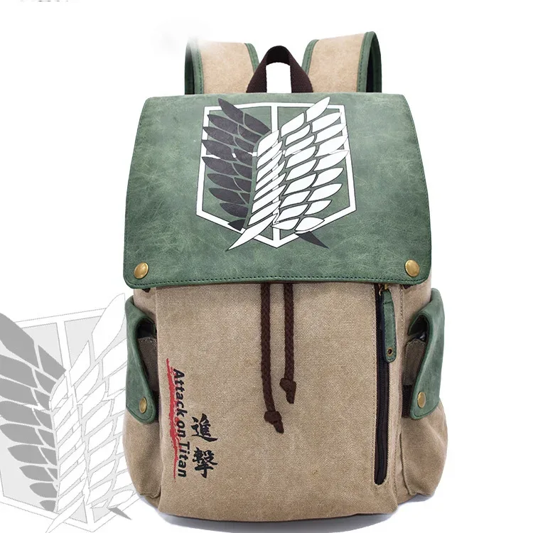 anime attack on titan cartoon canvas backpack for boys, school bag for female and male, plecak laptop travel, outdoor, gifts