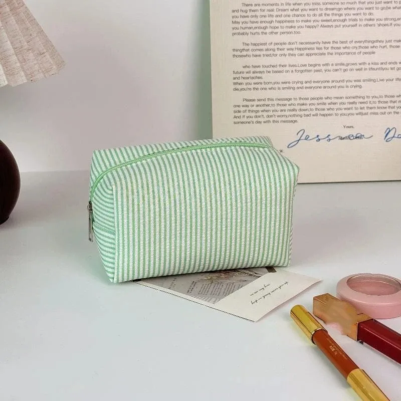 sacs à cosmétiques rayés tendance pour femmes, sacs de rangement pour maquillage avec fermeture éclair, sacs de voyage pour femmes