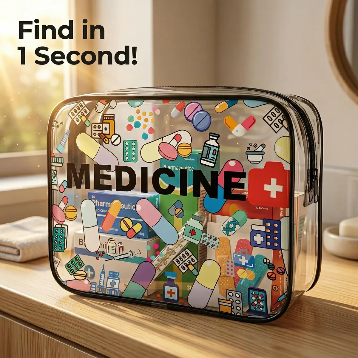 Sac à médicaments en PVC transparent, pochette de premiers secours de voyage, étanche, transparente, organisateur de maquillage, trousse de toilette à fermeture éclair pour femmes, 1 pièce