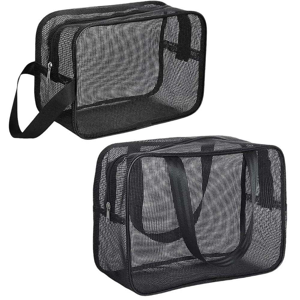 sac de bain portable en maille, pochette de toilette de douche, support de rangement de maquillage de voyage, organisateur d'accessoires de salle de bain, sac de plage