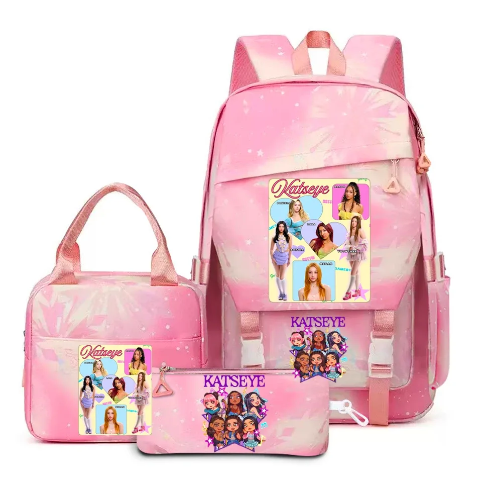 katseye musique sacs à dos 3 pièces ensembles femmes hommes lycée sacs toile kawaii adolescents sac à dos pour ordinateur portable dessin animé livre sacs yk2