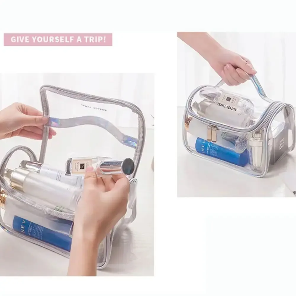 sac de voyage transparent et étanche pour cosmétiques, pochette de rangement à fermeture éclair pour maquillage et articles de toilette, facile à transporter