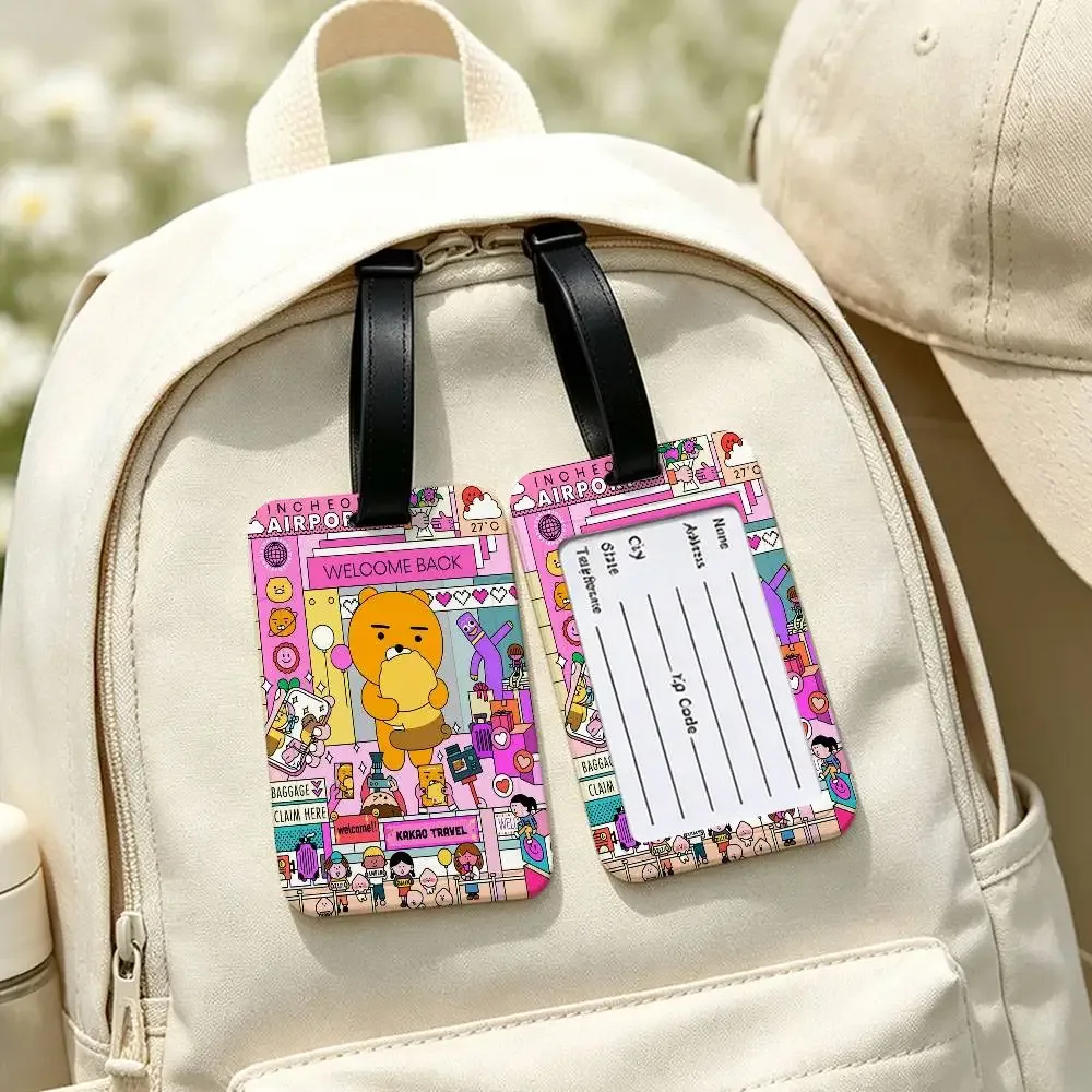 étiquette de bagage en pvc imperméable cartoon cute k-kakaos lovely friends avec carte d'informations, étiquette d'identification anti-perte pour sac à dos scolaire