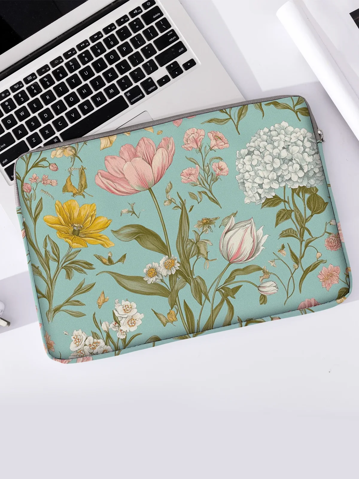 un ensemble, deux styles, housse pour ordinateur portable à motif floral, sacoche, adaptée aux ordinateurs portables de 14 pouces