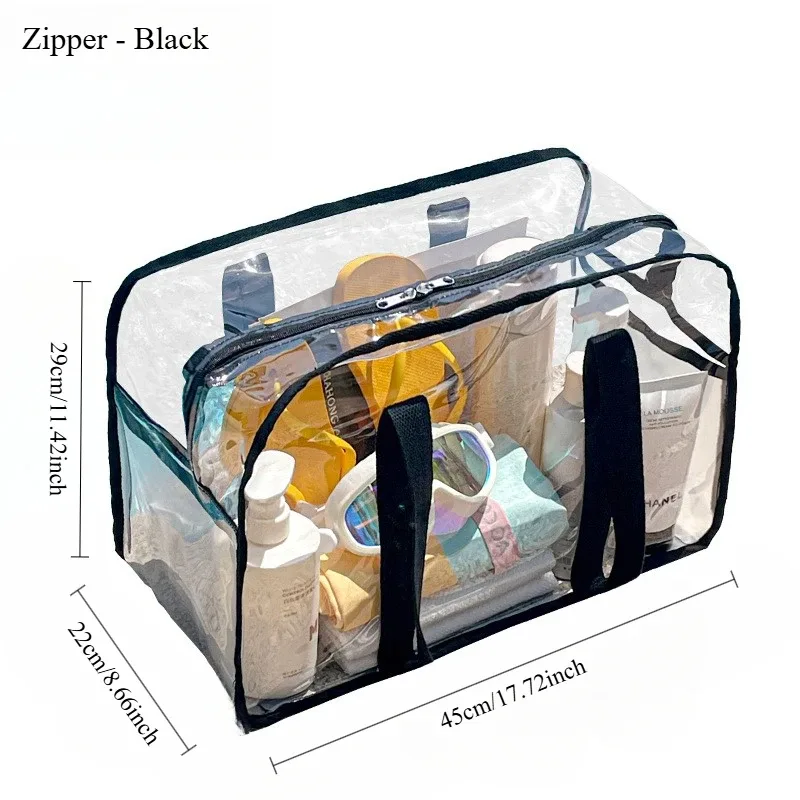sac de rangement transparent à fermeture éclair avec poignée, grand organisateur de voyage pour la maison et les déplacements, design durable et pratique