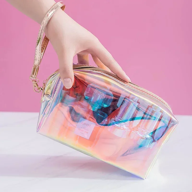 étui à maquillage transparent en pvc tendance pour femmes, organiseur de beauté laser, pochette mini sac en gelée pour dames, sac à cosmétiques