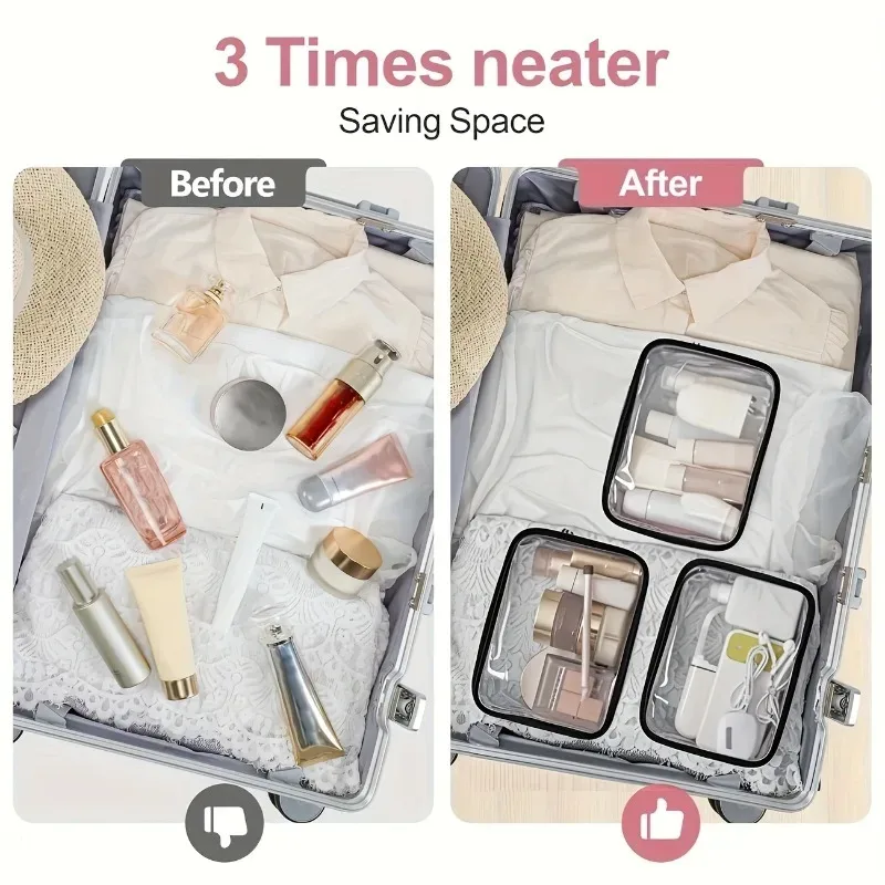 sac de rangement de voyage de grande capacité, trousse à cosmétiques portable, trousse de rangement transparente à fermeture éclair pour maquillage