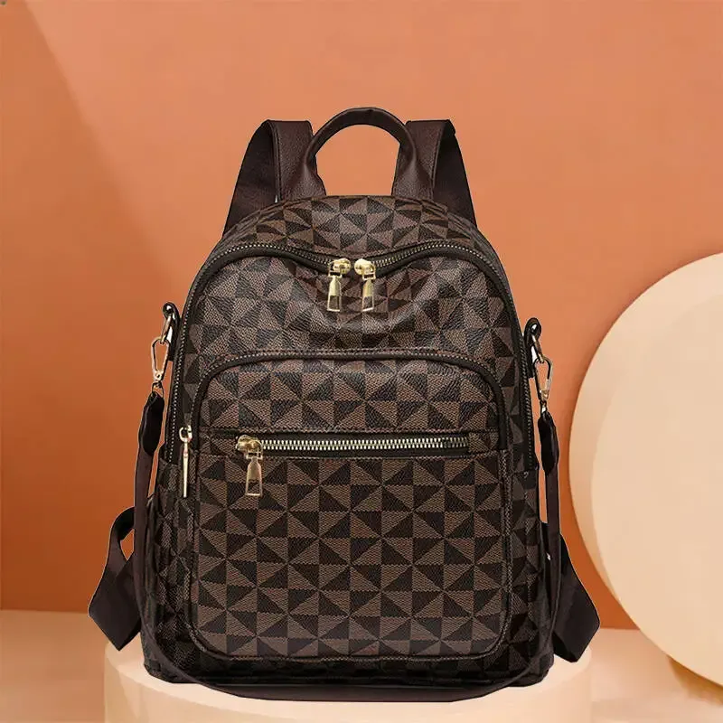 sac à dos imprimé en pu souple pour usage quotidien, rangement multi-couches, sac à la mode à sangle réglable pour femmes, idéal pour un style décontracté et urbain