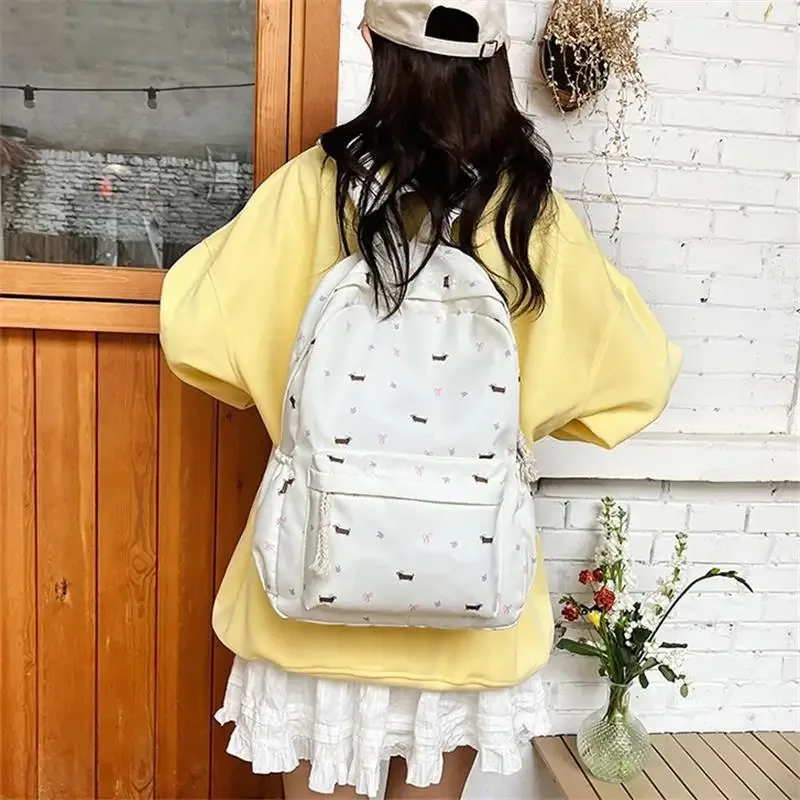 mignon imprimé chiot teckel collège style sac à dos étudiant cartable portable grande capacité sac de voyage girly sac cadeau d'anniversaire