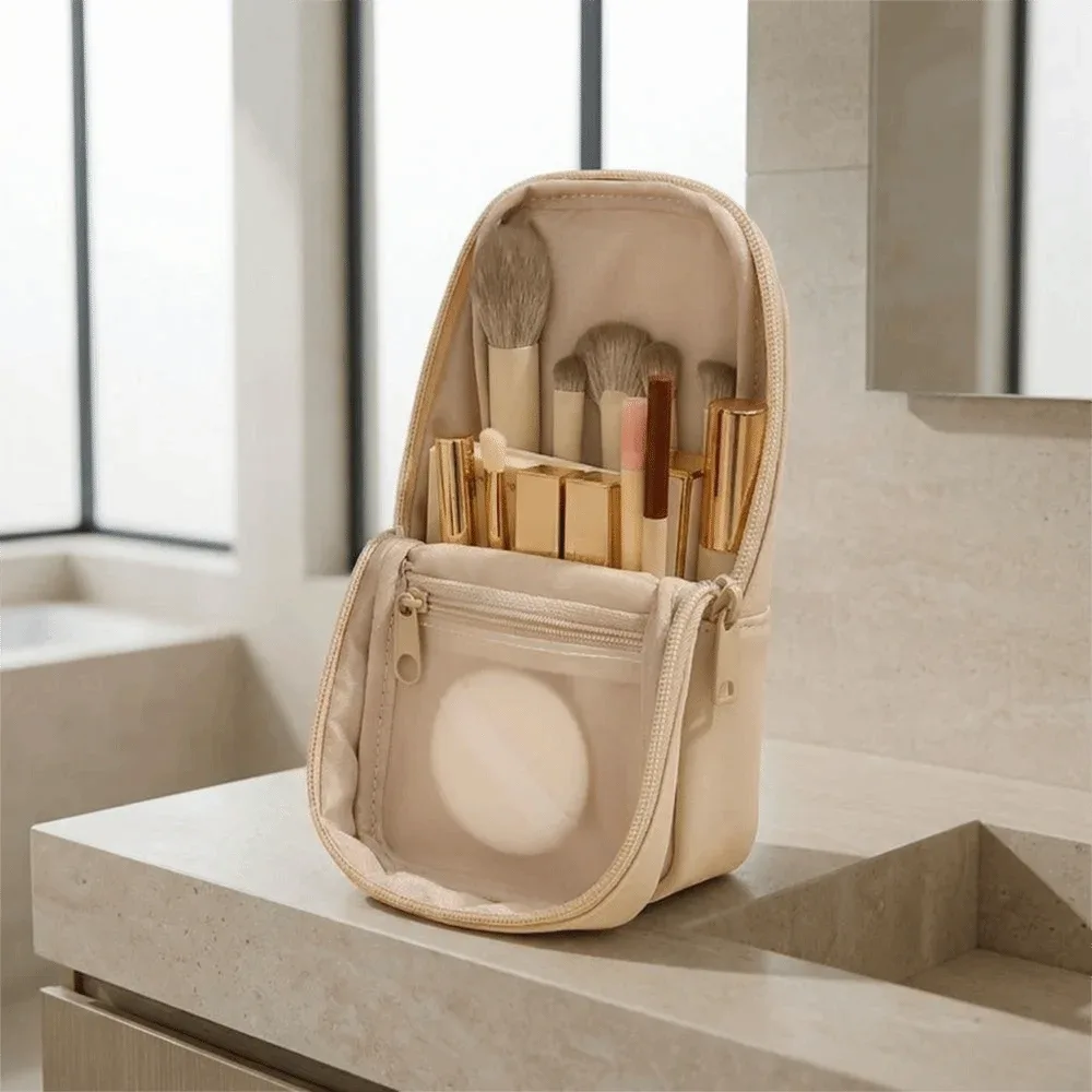 sac à pinceaux de maquillage imperméable, grande capacité, fermeture éclair, étui de rangement pour stylos, trousse de toilette multi-compartiments en pu, portable