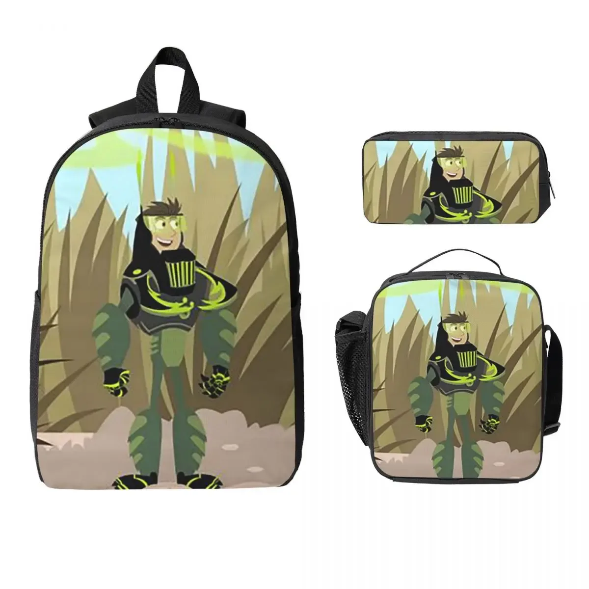 sac à dos wild kratts avec logo, sac à livres pour étudiants, sac d'école, sacs à bandoulière pour ordinateur portable, sac à déjeuner isotherme 3ps, trousse à crayons