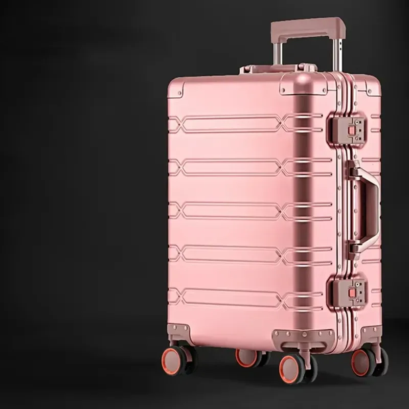 valise de voyage en alliage aluminium-magnésium pour hommes, bagage à roulettes pour affaires, bagage cabine à roulettes.